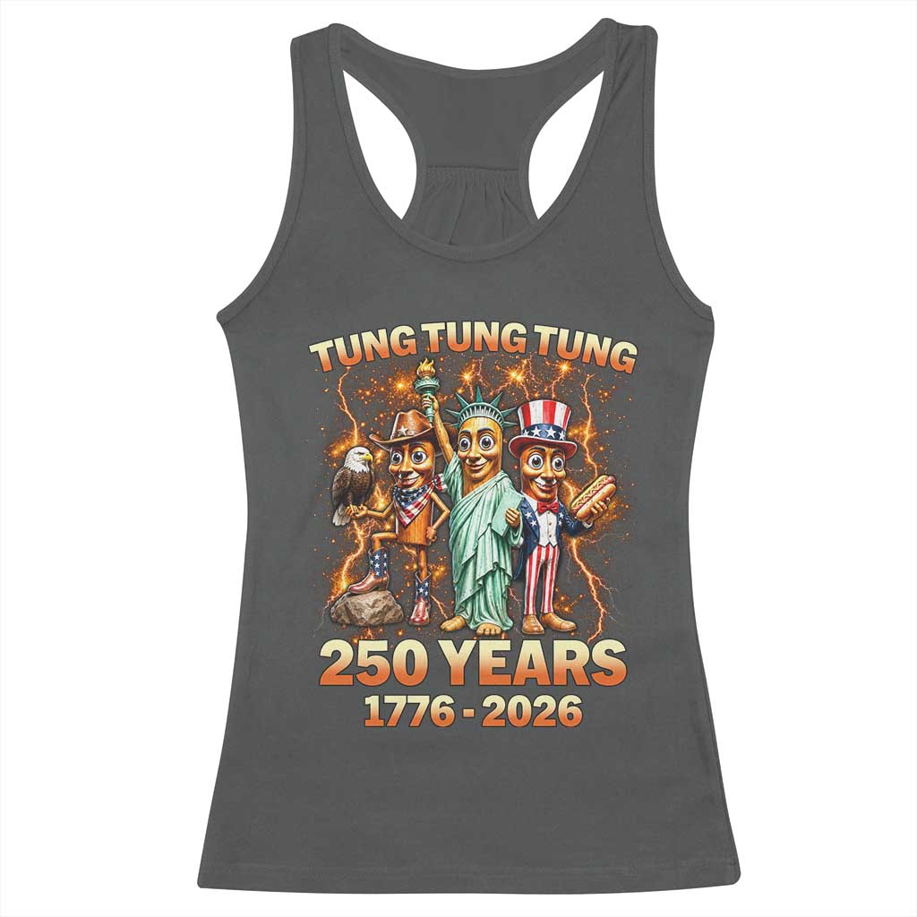 Tung Tung Tung Sahur 250 Years American Racerback Tank Top Funny Brainrot Meme 4th of July