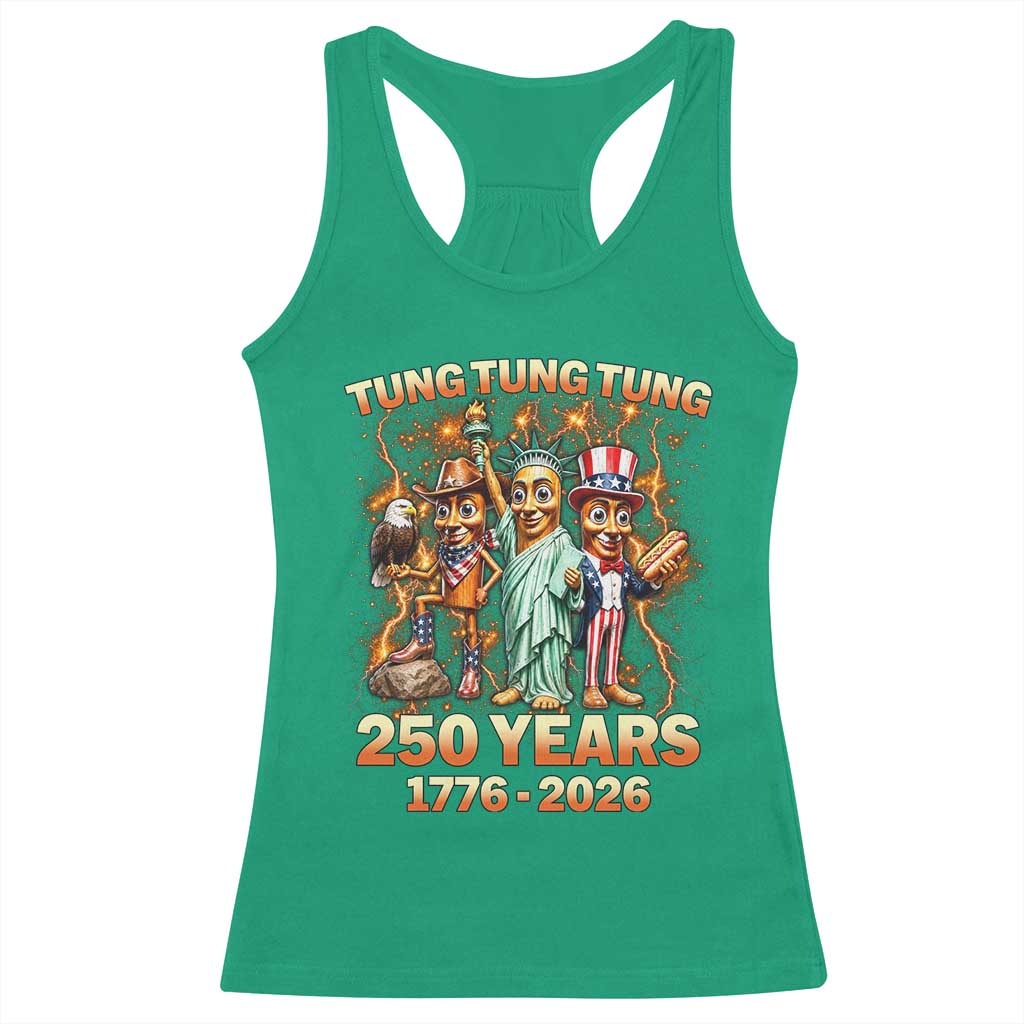 Tung Tung Tung Sahur 250 Years American Racerback Tank Top Funny Brainrot Meme 4th of July