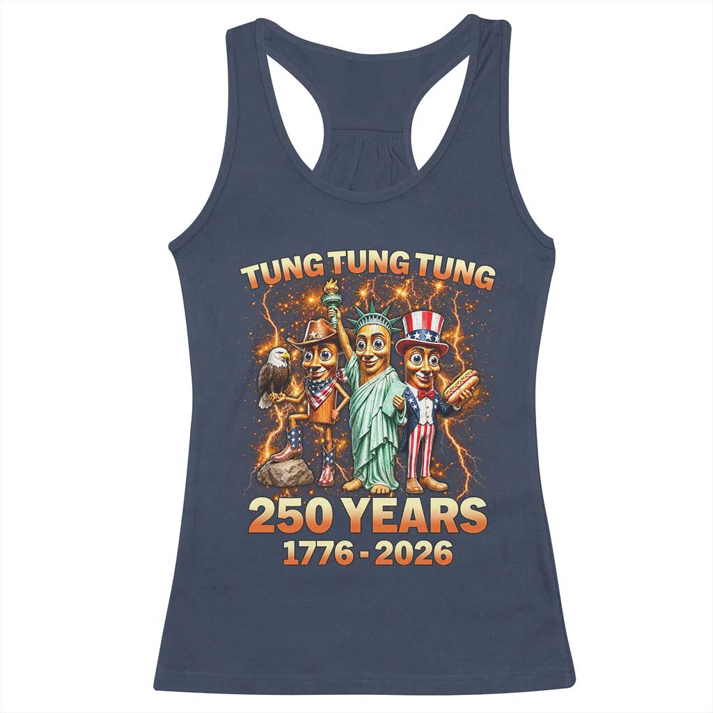 Tung Tung Tung Sahur 250 Years American Racerback Tank Top Funny Brainrot Meme 4th of July