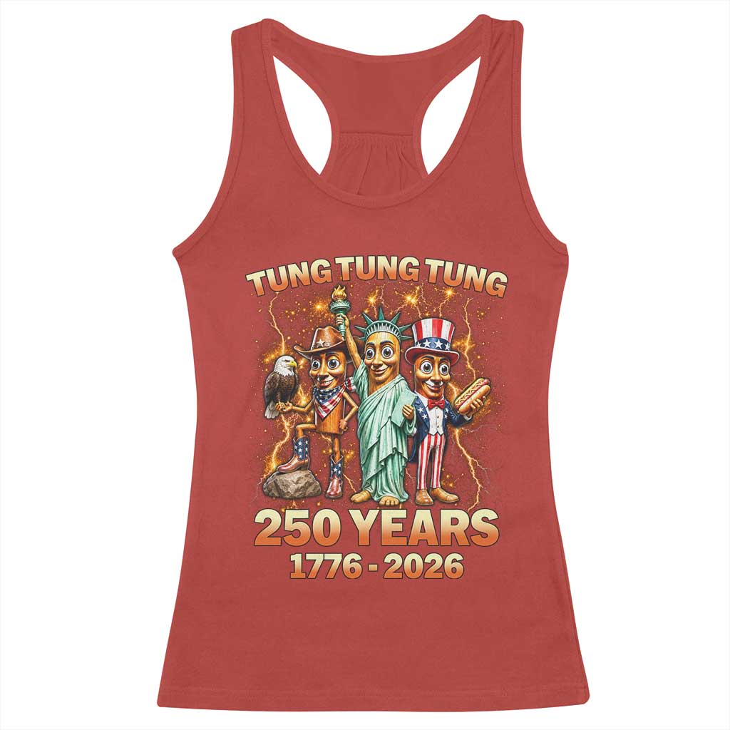 Tung Tung Tung Sahur 250 Years American Racerback Tank Top Funny Brainrot Meme 4th of July