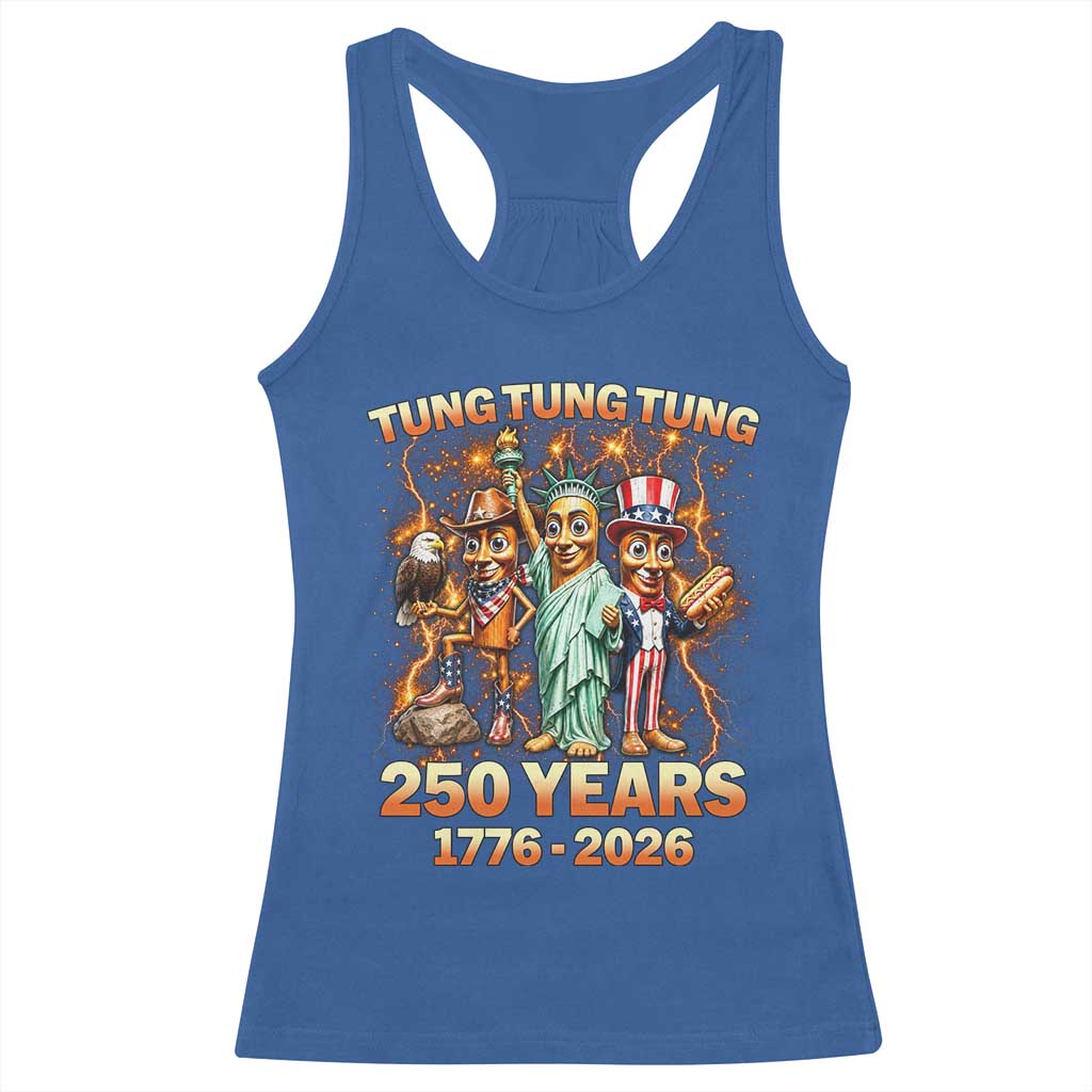Tung Tung Tung Sahur 250 Years American Racerback Tank Top Funny Brainrot Meme 4th of July
