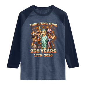 Tung Tung Tung Sahur 250 Years American Raglan Shirt Funny Brainrot Meme 4th of July