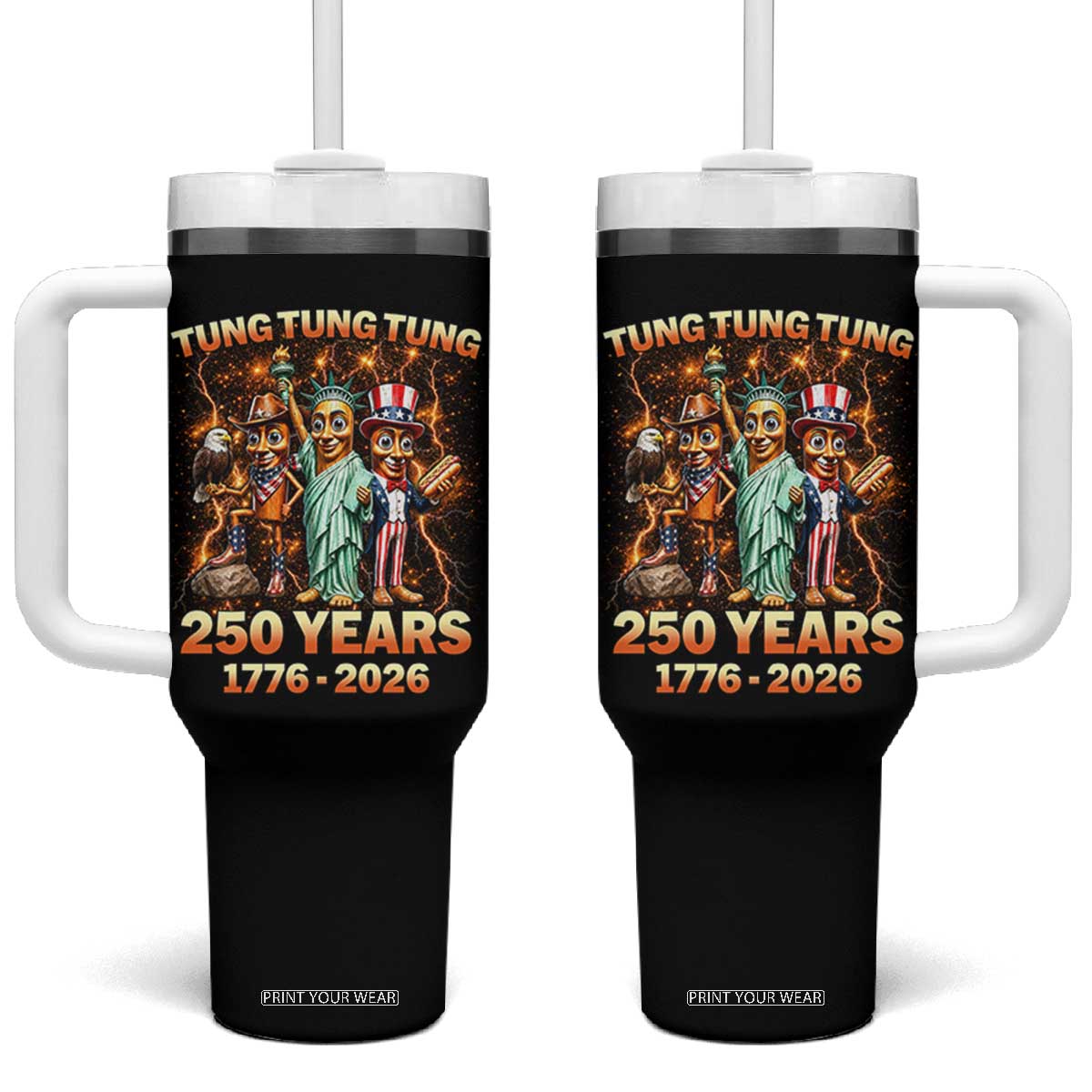 Tung Tung Tung Sahur 250 Years American Tumbler With Handle Funny Brainrot Meme 4th of July