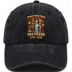 Tung Tung Tung Sahur 250 Years American Washed Cotton Baseball Cap Funny Brainrot Meme 4th of July