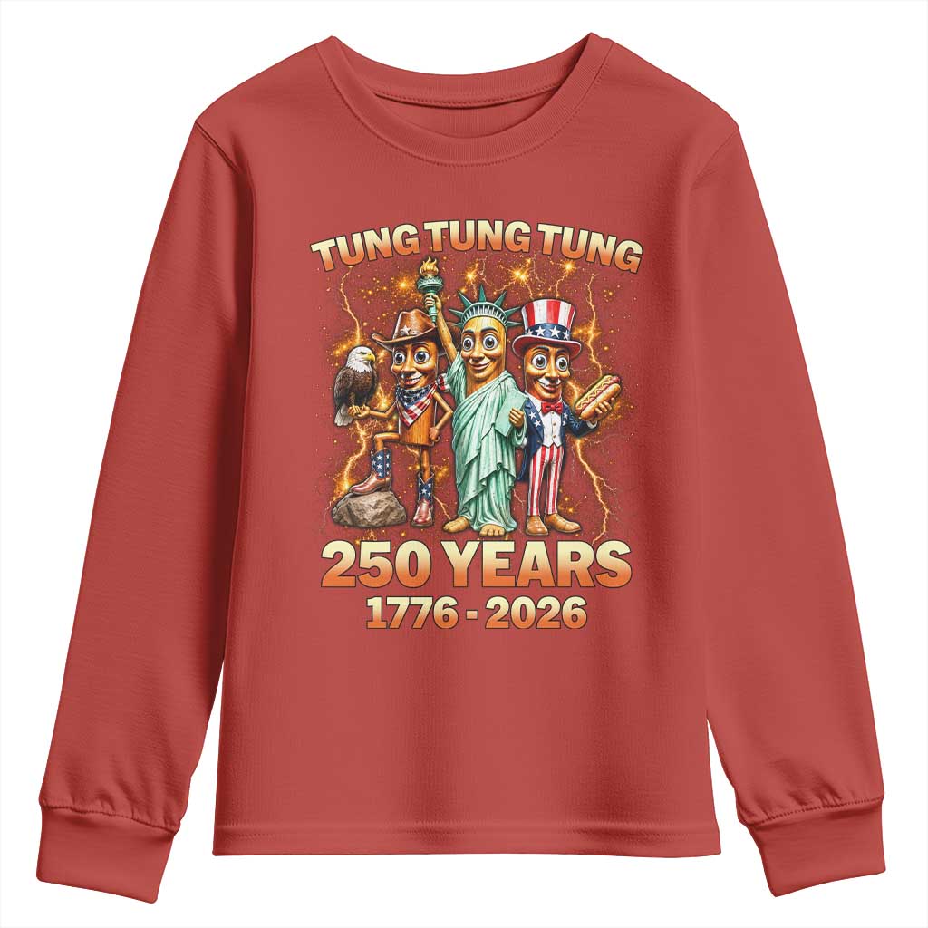 Tung Tung Tung Sahur 250 Years American Youth Sweatshirt Funny Brainrot Meme 4th of July