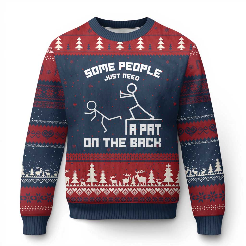 Some People Just Need A Pat On The Back Ugly Christmas Sweater Funny Sarcasm Quote TS11 Navy Red Print Your Wear