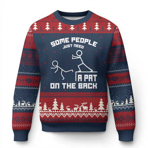 Some People Just Need A Pat On The Back Ugly Christmas Sweater Funny Sarcasm Quote - Print Your Wear