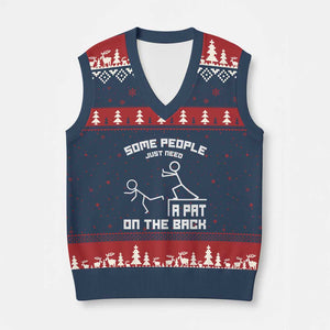 Some People Just Need A Pat On The Back V-Neck Knit Sweater Vest Funny Sarcasm Quote TS11 Navy Red Print Your Wear