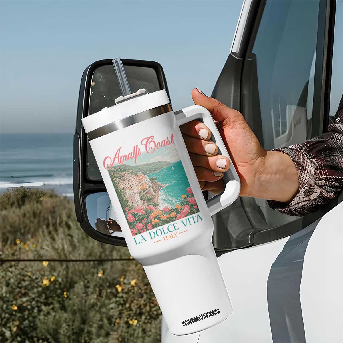 Amalfi Coast Italy Travel Trip Tumbler With Handle La Dolce Vita Mediterranean Sea TS11 Print Your Wear