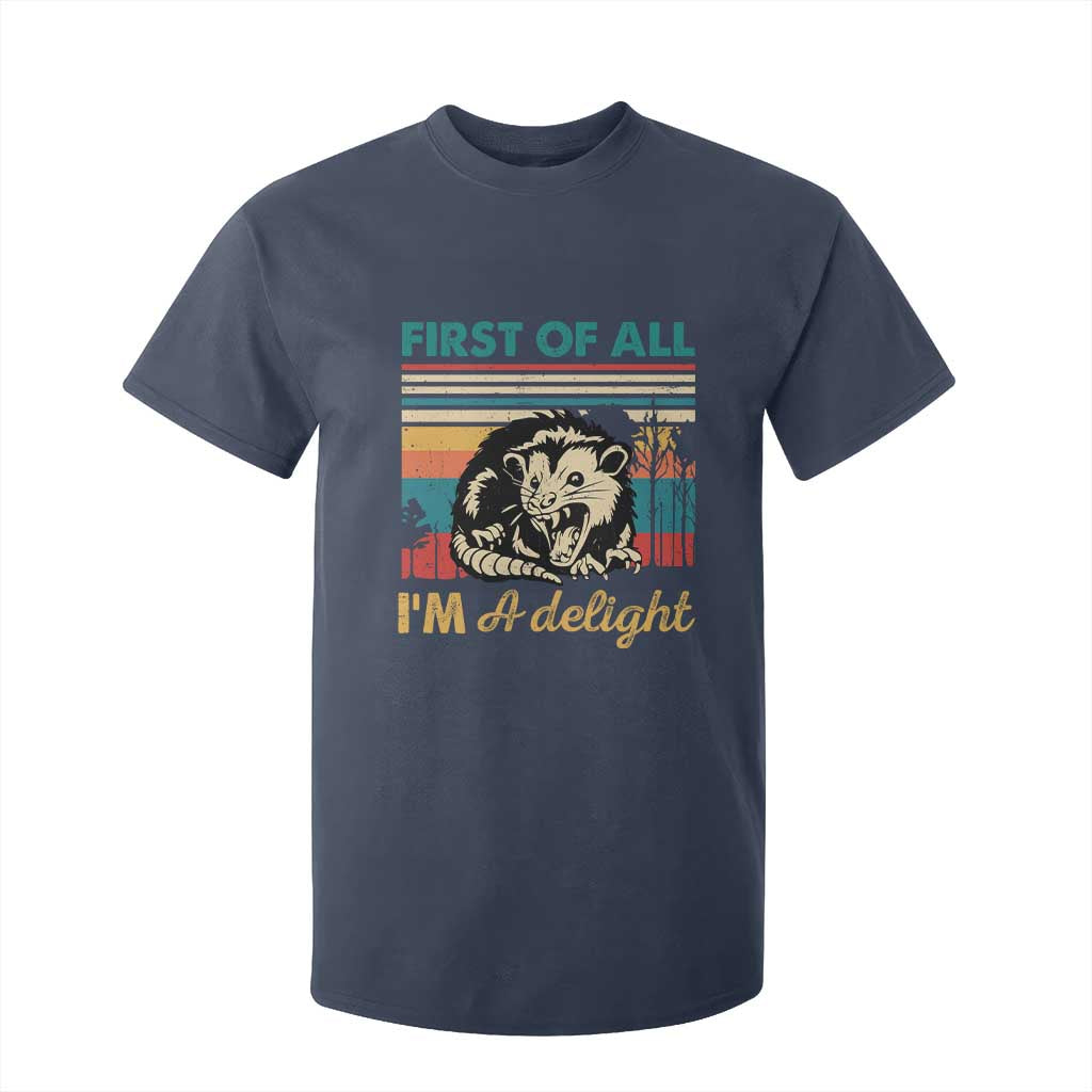 Funny First Of All I Am A Delight T Shirt For Kid Retro Angry Opossum TS11 Navy Print Your Wear