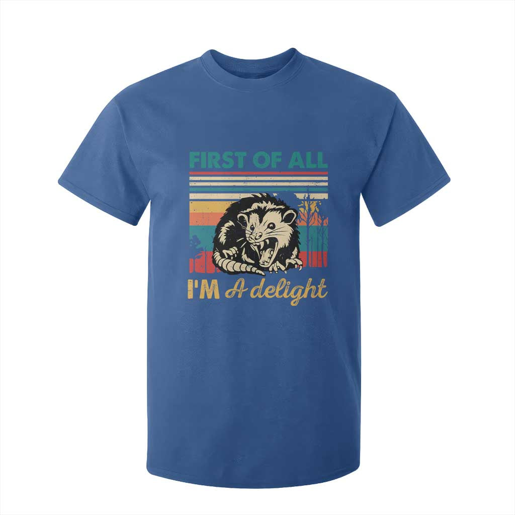 Funny First Of All I Am A Delight T Shirt For Kid Retro Angry Opossum TS11 Royal Blue Print Your Wear