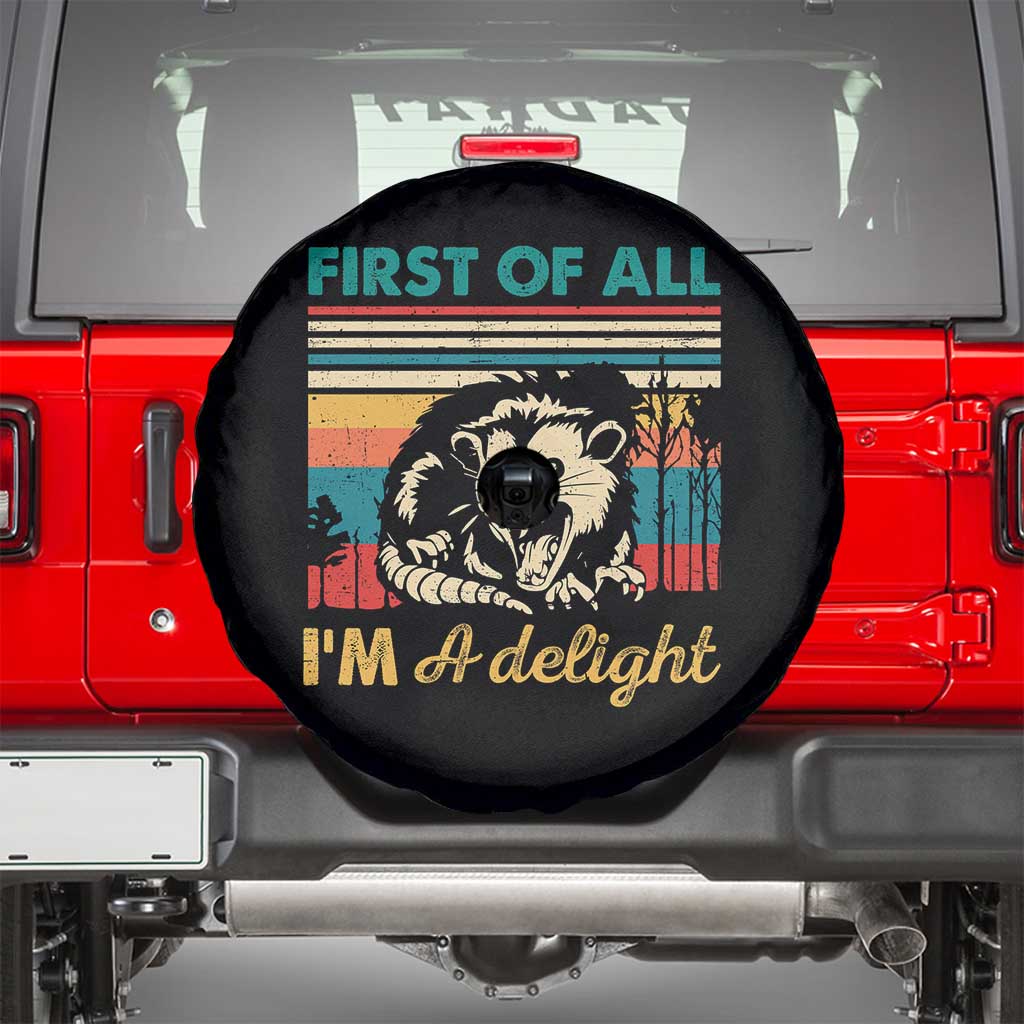 Funny First Of All I Am A Delight Spare Tire Cover Retro Angry Opossum TS11 Black Print Your Wear