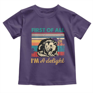 Funny First Of All I Am A Delight Toddler T Shirt Retro Angry Opossum TS11 Purple Print Your Wear