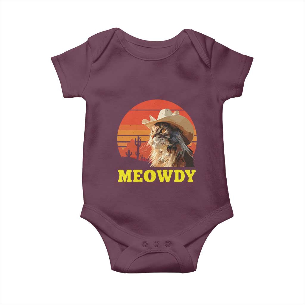 Funny Meowdy Baby Onesie Country Music Western Cowboy Cat TS11 Maroon Print Your Wear