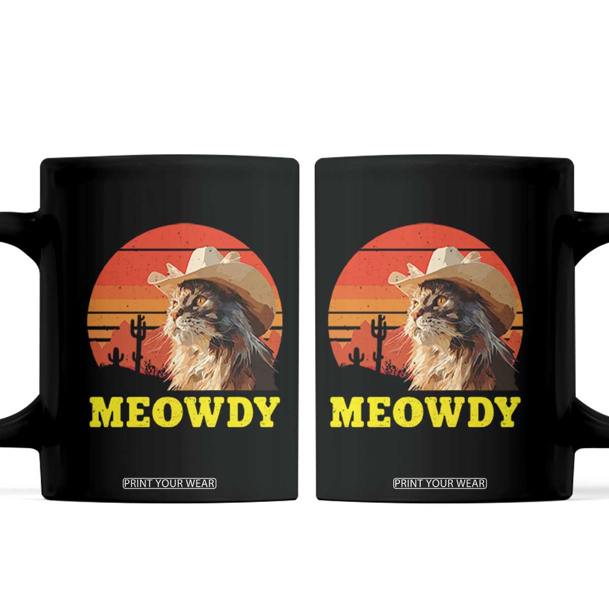 Funny Meowdy Coffee Mug Country Music Western Cowboy Cat TS11 Black Print Your Wear