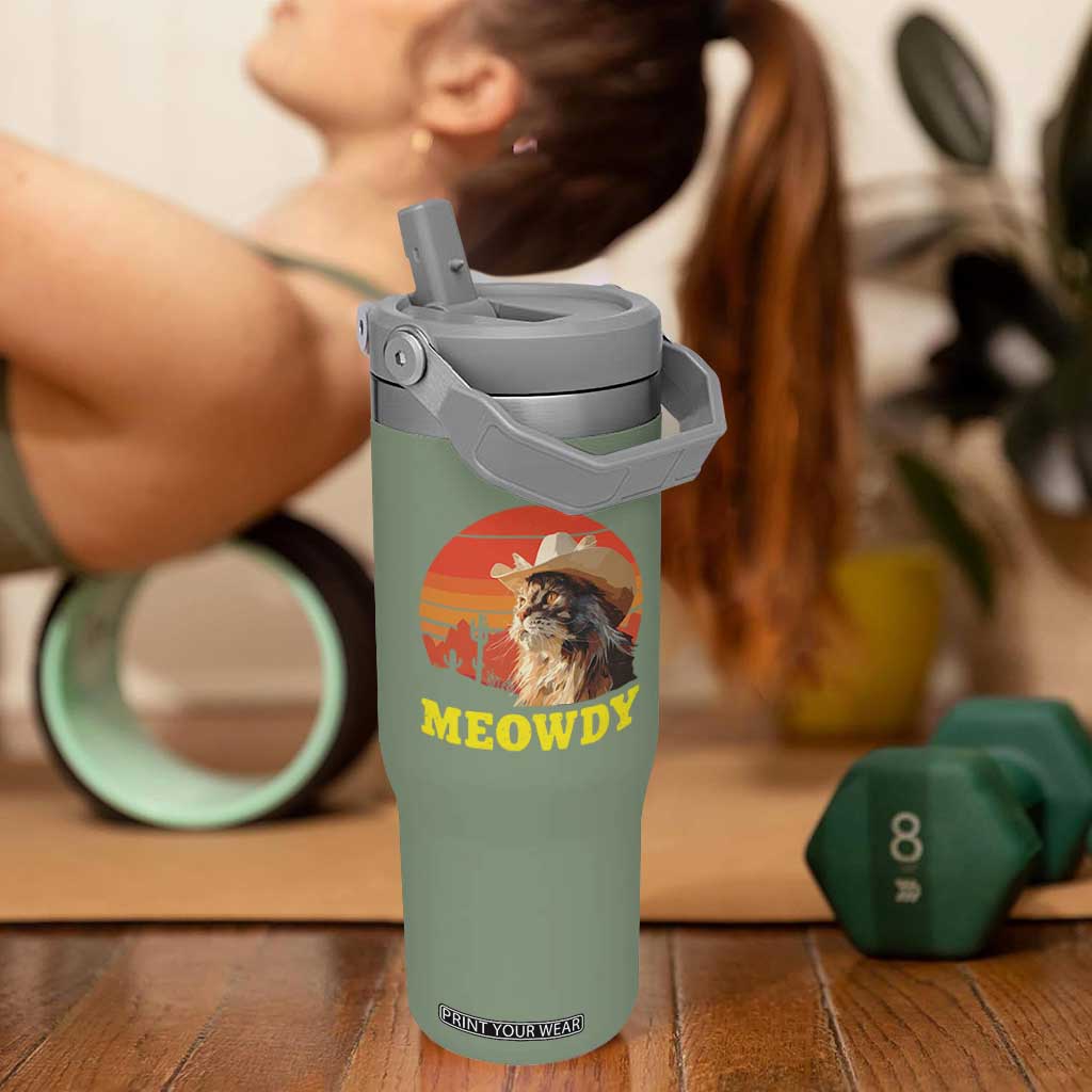 Funny Meowdy Flip Straw Tumbler Country Music Western Cowboy Cat TS11 One Size: 30 oz Moss Green Print Your Wear