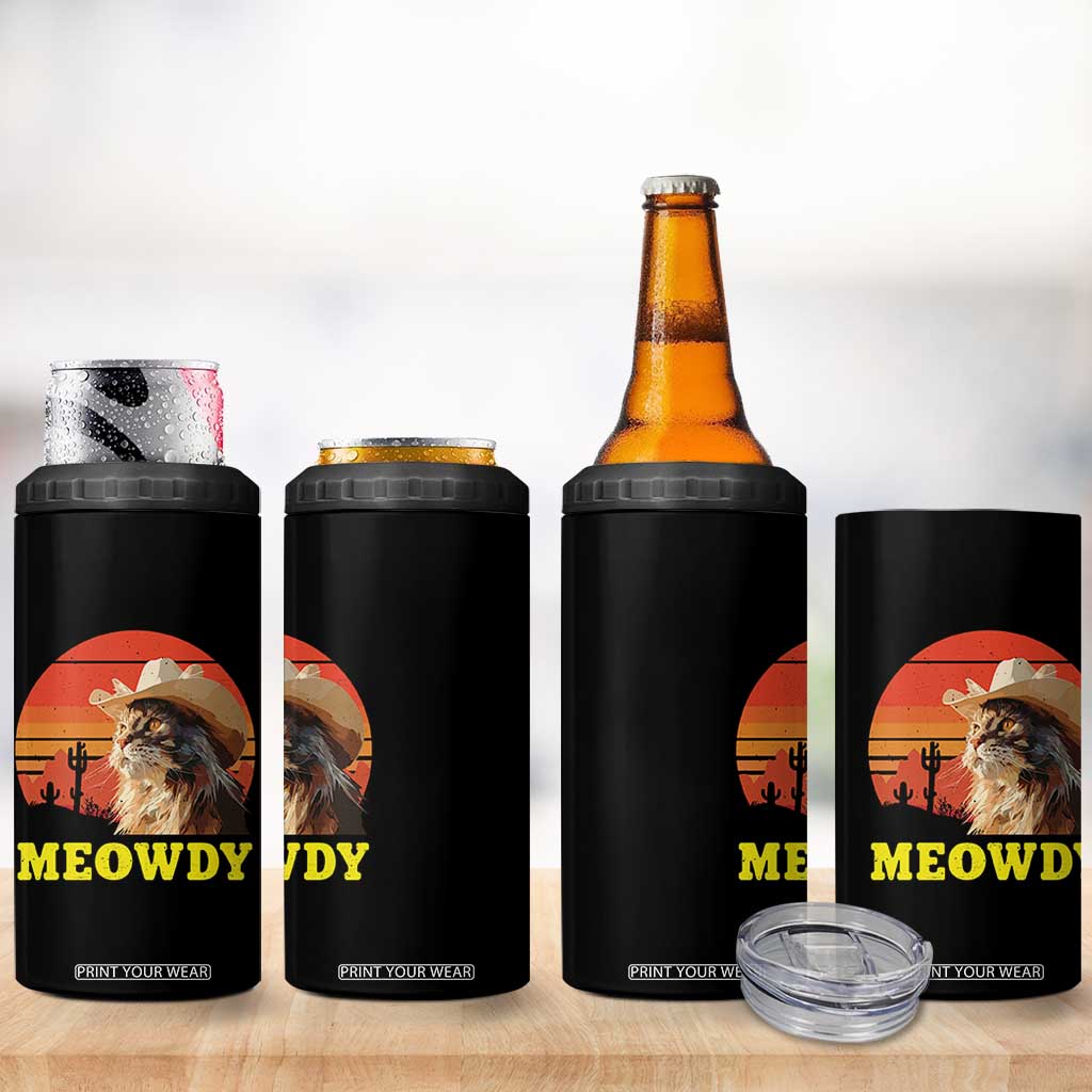 Funny Meowdy 4 in 1 Can Cooler Tumbler Country Music Western Cowboy Cat TS11 Print Your Wear