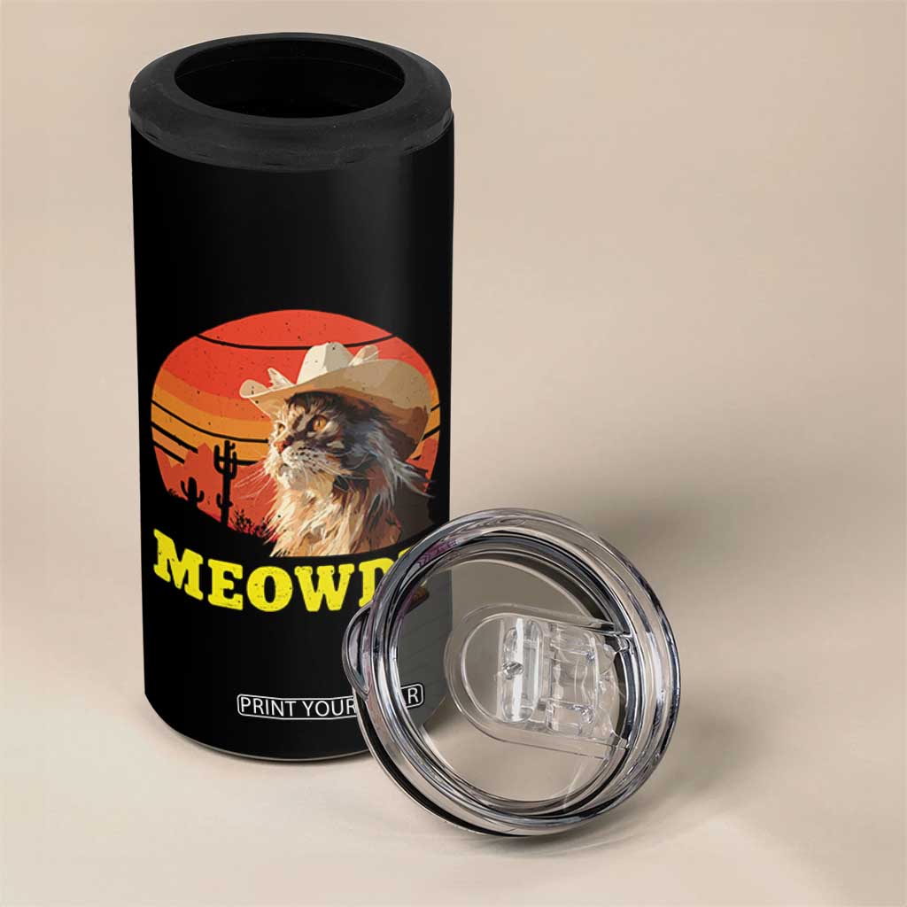 Funny Meowdy 4 in 1 Can Cooler Tumbler Country Music Western Cowboy Cat TS11 Print Your Wear