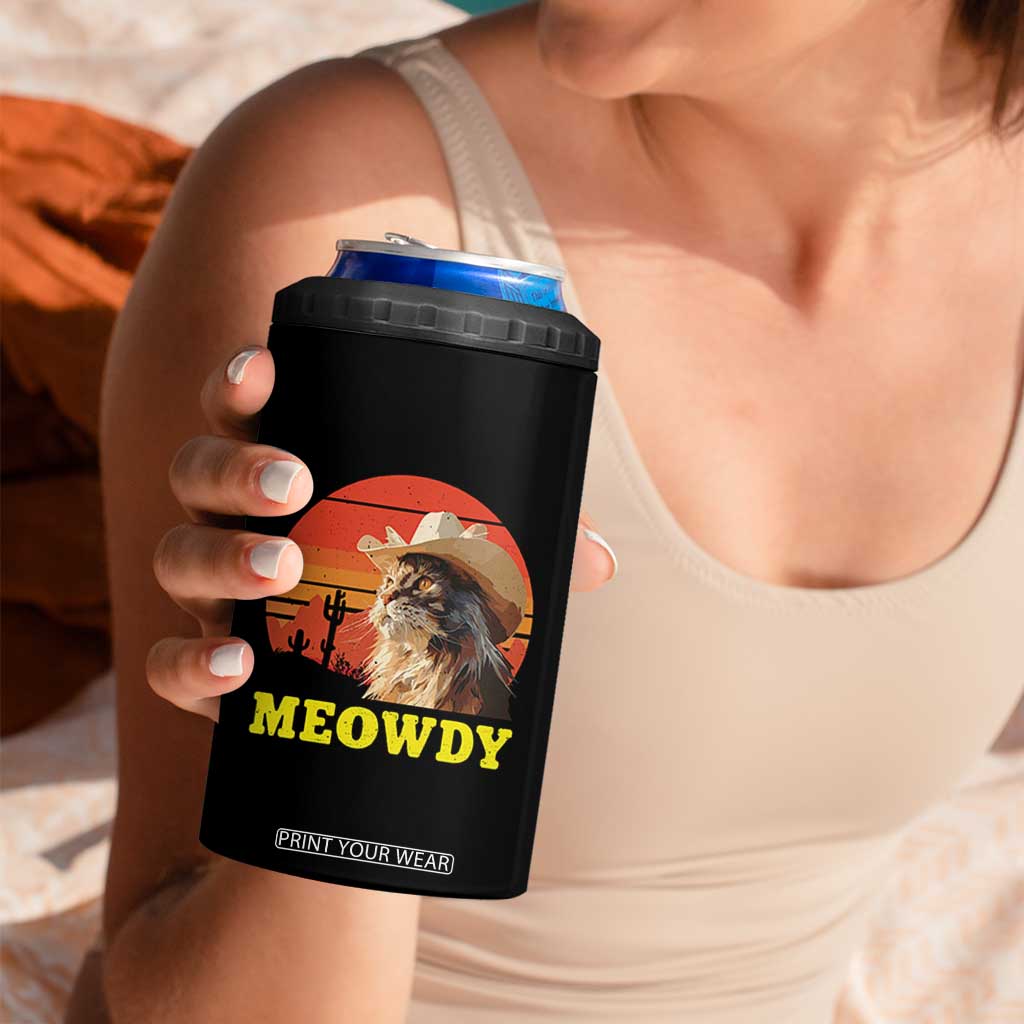 Funny Meowdy 4 in 1 Can Cooler Tumbler Country Music Western Cowboy Cat TS11 Print Your Wear