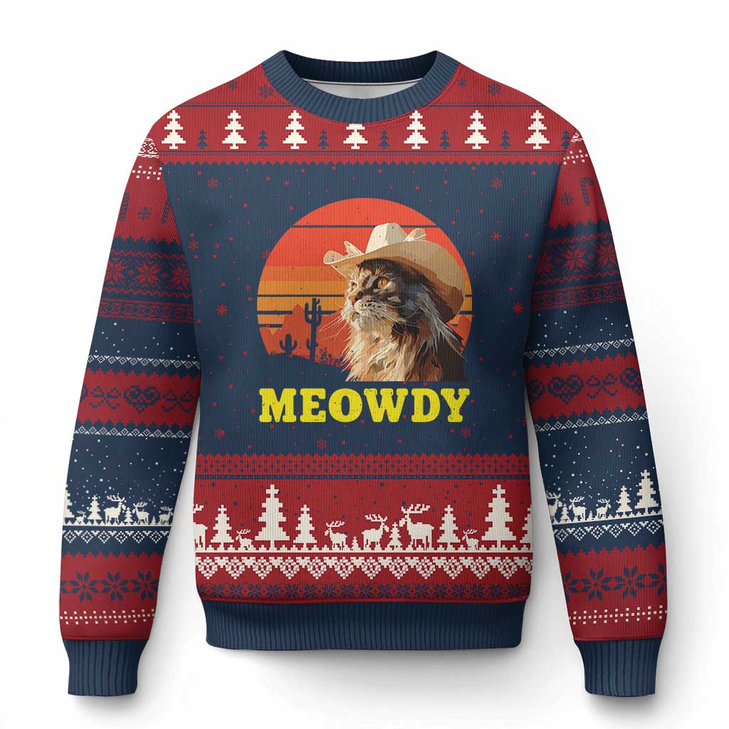 Funny Meowdy Ugly Christmas Sweater Country Music Western Cowboy Cat TS11 Navy Red Print Your Wear