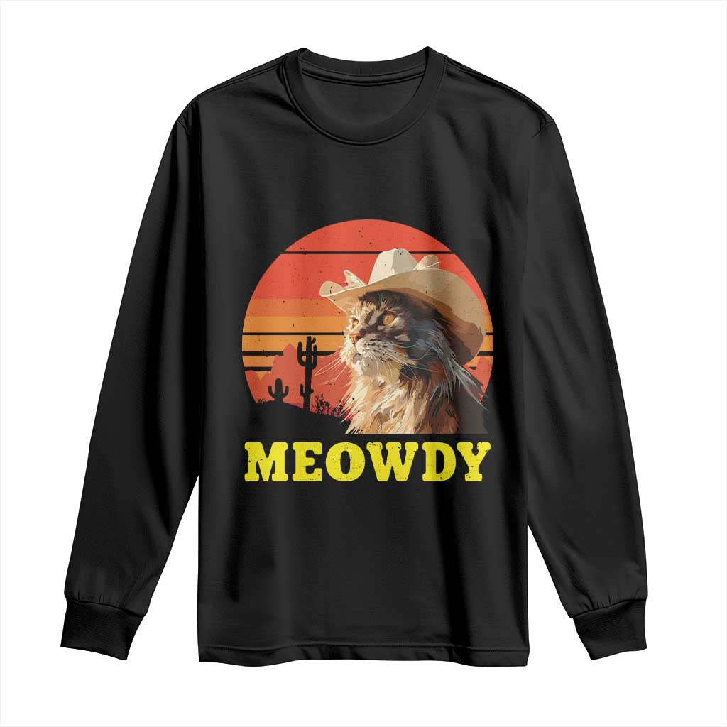 Funny Meowdy Long Sleeve Shirt Country Music Western Cowboy Cat TS11 Black Print Your Wear