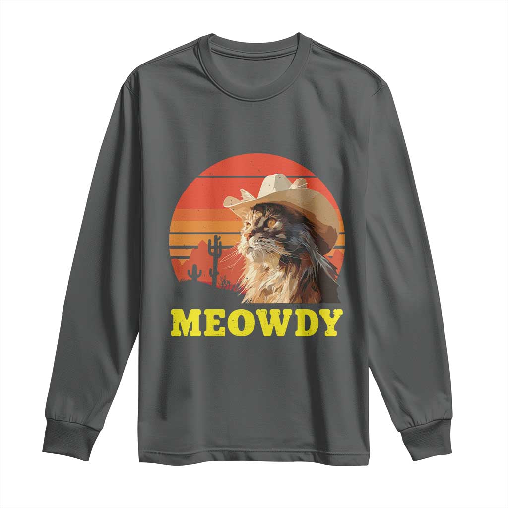 Funny Meowdy Long Sleeve Shirt Country Music Western Cowboy Cat TS11 Dark Heather Print Your Wear