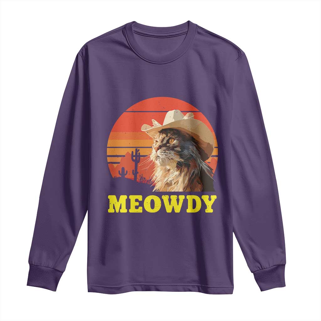 Funny Meowdy Long Sleeve Shirt Country Music Western Cowboy Cat TS11 Purple Print Your Wear