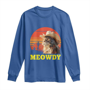 Funny Meowdy Long Sleeve Shirt Country Music Western Cowboy Cat TS11 Royal Blue Print Your Wear