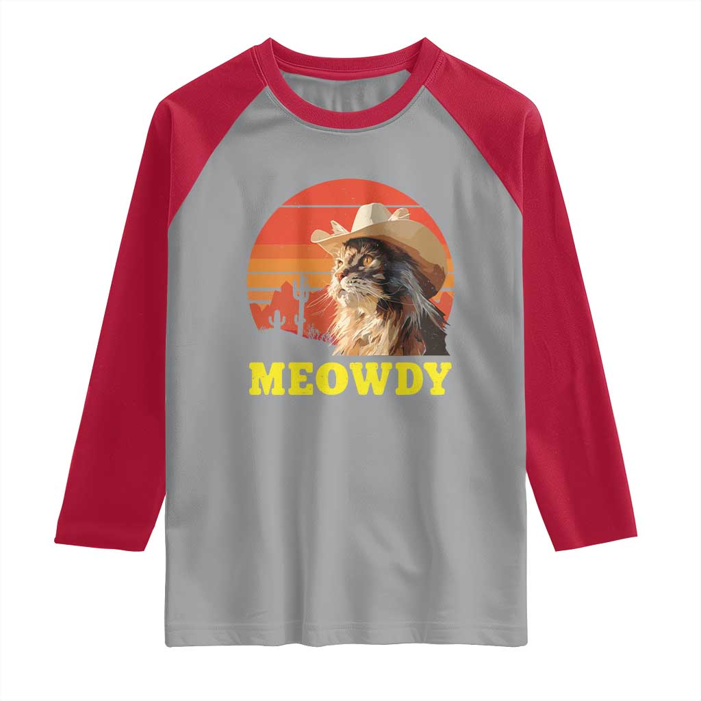 Funny Meowdy Raglan Shirt Country Music Western Cowboy Cat TS11 Sport Gray Red Print Your Wear