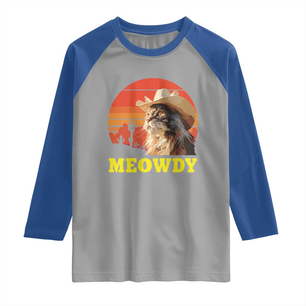 Funny Meowdy Raglan Shirt Country Music Western Cowboy Cat TS11 Sport Gray Royal Print Your Wear
