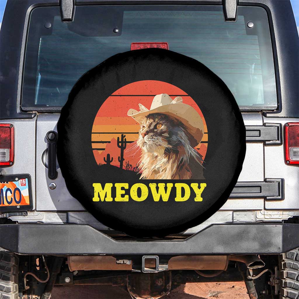 Funny Meowdy Spare Tire Cover Country Music Western Cowboy Cat TS11 No hole Black Print Your Wear