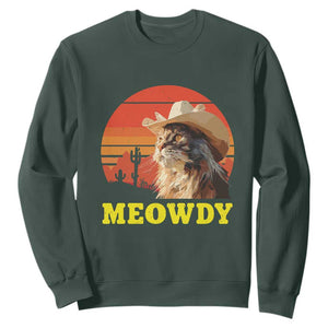 Funny Meowdy Sweatshirt Country Music Western Cowboy Cat TS11 Dark Forest Green Print Your Wear