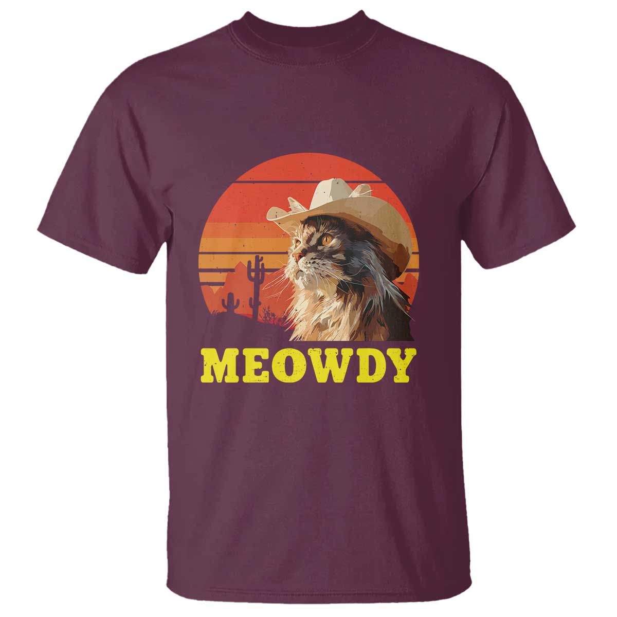 Funny Meowdy T Shirt Country Music Western Cowboy Cat TS11 Maroon Print Your Wear