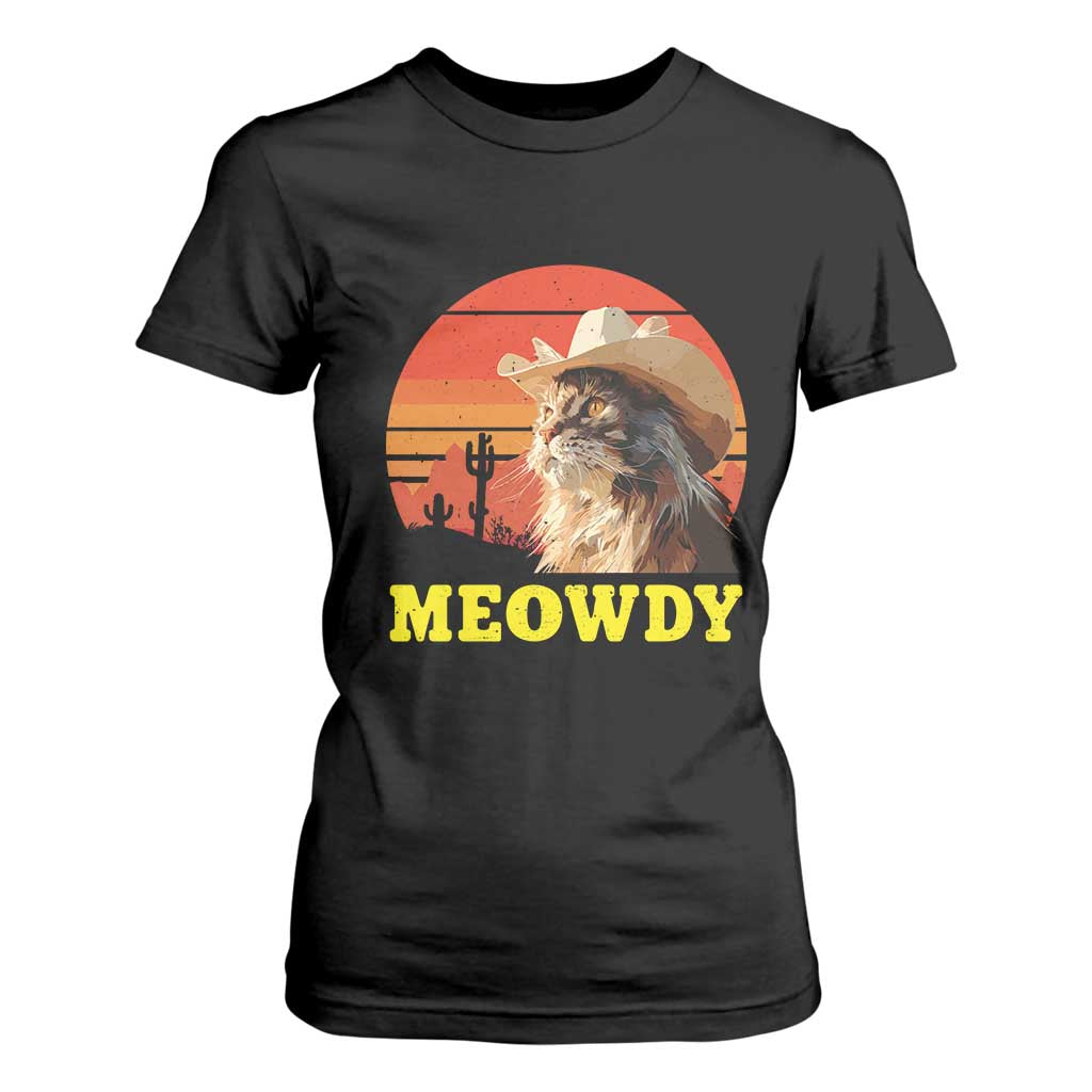 Funny Meowdy T Shirt For Women Country Music Western Cowboy Cat TS11 Black Print Your Wear