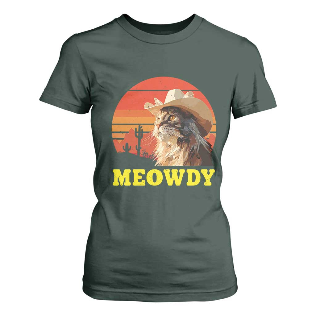 Funny Meowdy T Shirt For Women Country Music Western Cowboy Cat TS11 Dark Forest Green Print Your Wear