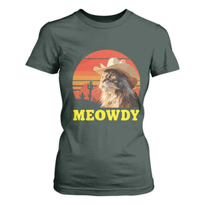 Funny Meowdy T Shirt For Women Country Music Western Cowboy Cat TS11 Dark Forest Green Print Your Wear
