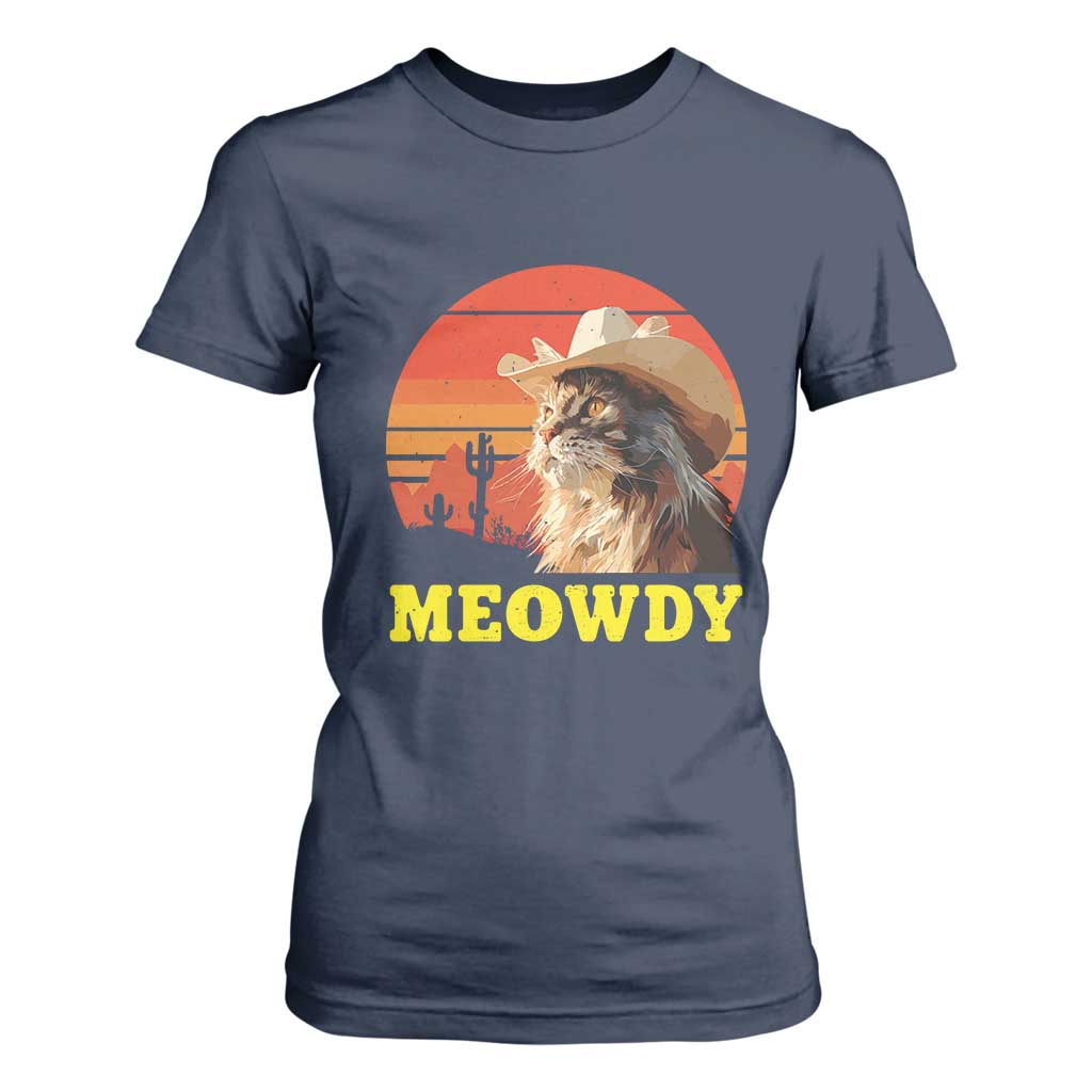 Funny Meowdy T Shirt For Women Country Music Western Cowboy Cat TS11 Navy Print Your Wear