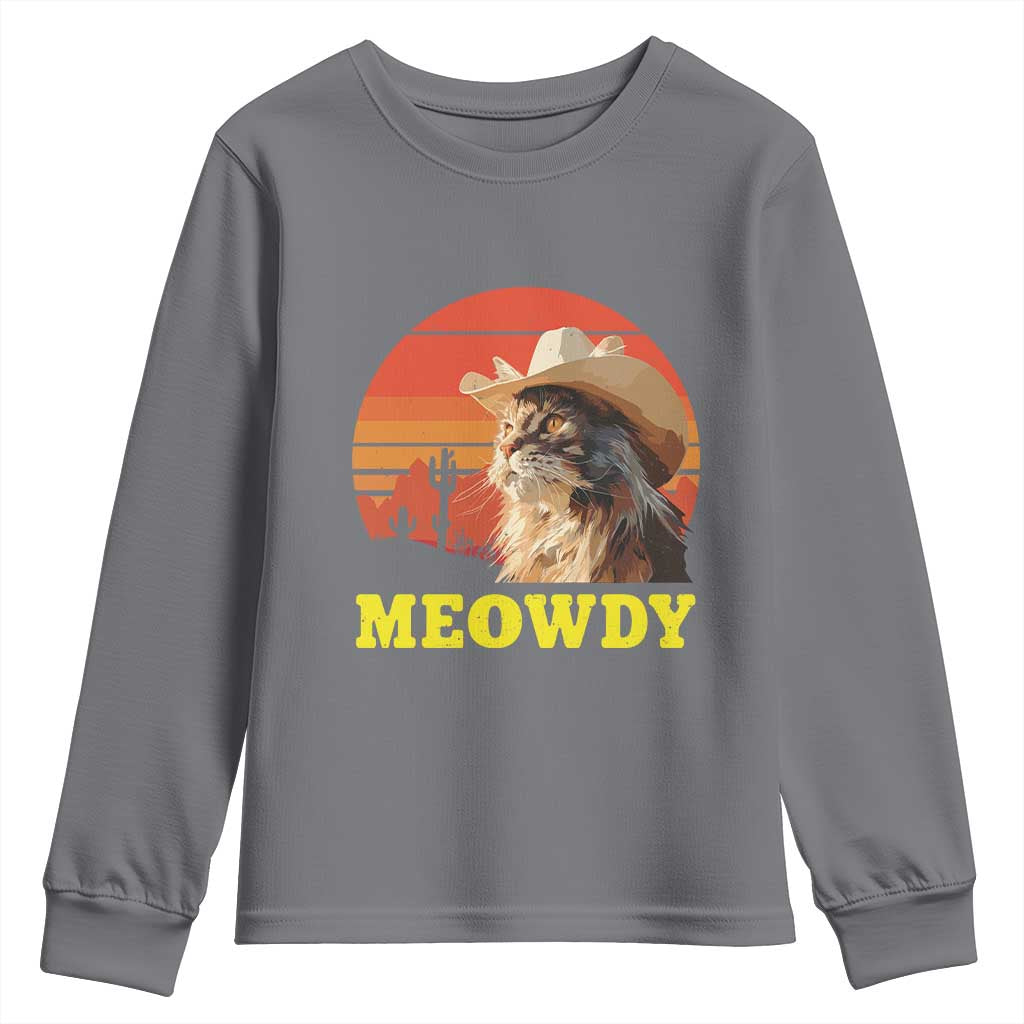 Funny Meowdy Youth Sweatshirt Country Music Western Cowboy Cat TS11 Charcoal Print Your Wear