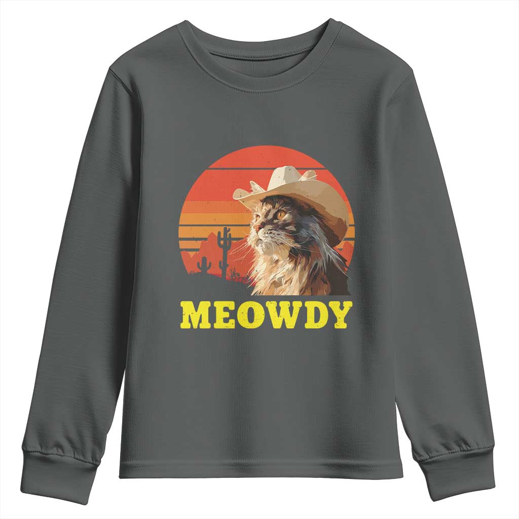 Funny Meowdy Youth Sweatshirt Country Music Western Cowboy Cat TS11 Dark Heather Print Your Wear