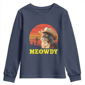 Funny Meowdy Youth Sweatshirt Country Music Western Cowboy Cat TS11 Navy Print Your Wear