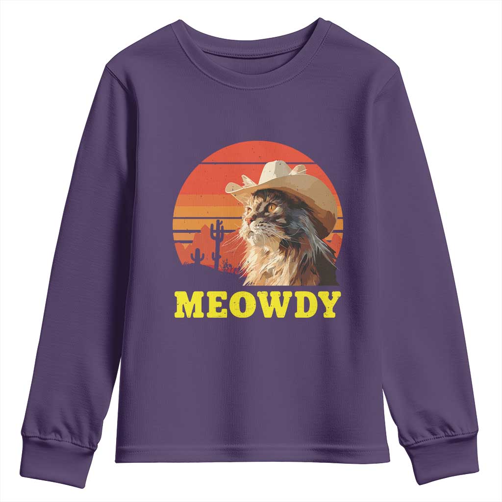 Funny Meowdy Youth Sweatshirt Country Music Western Cowboy Cat TS11 Purple Print Your Wear