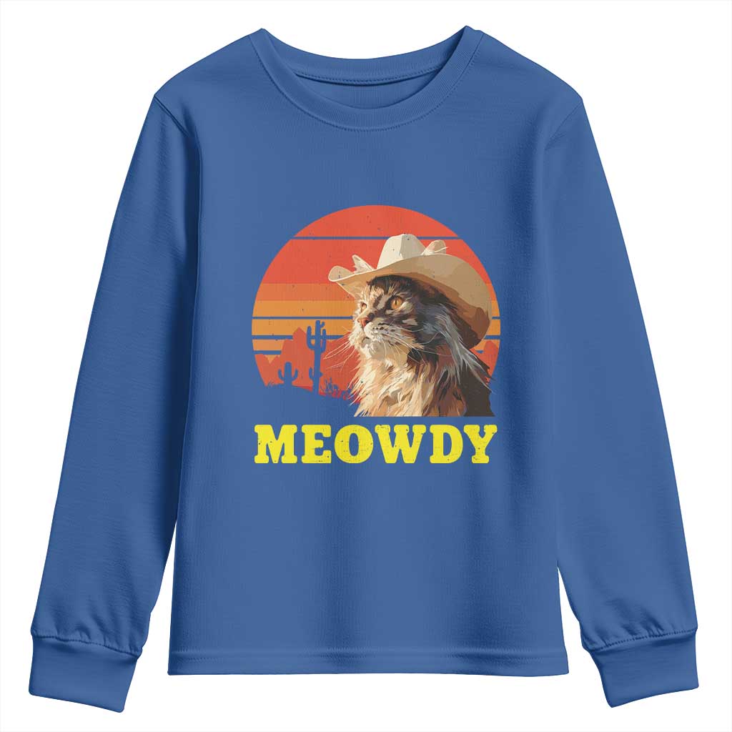 Funny Meowdy Youth Sweatshirt Country Music Western Cowboy Cat TS11 Royal Blue Print Your Wear