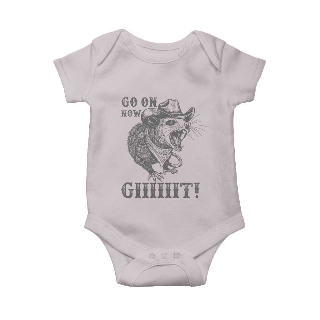 Funny Cowboy Opossum Baby Onesie Go On Now Git Western Country Opossum TS11 Ice Gray Print Your Wear