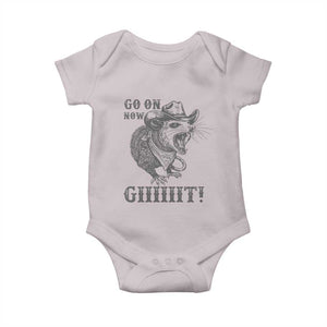 Funny Cowboy Opossum Baby Onesie Go On Now Git Western Country Opossum TS11 Ice Gray Print Your Wear