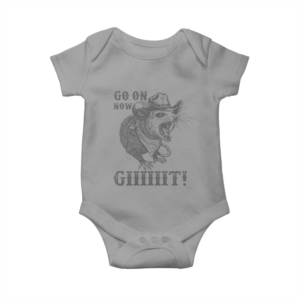 Funny Cowboy Opossum Baby Onesie Go On Now Git Western Country Opossum TS11 Sport Gray Print Your Wear