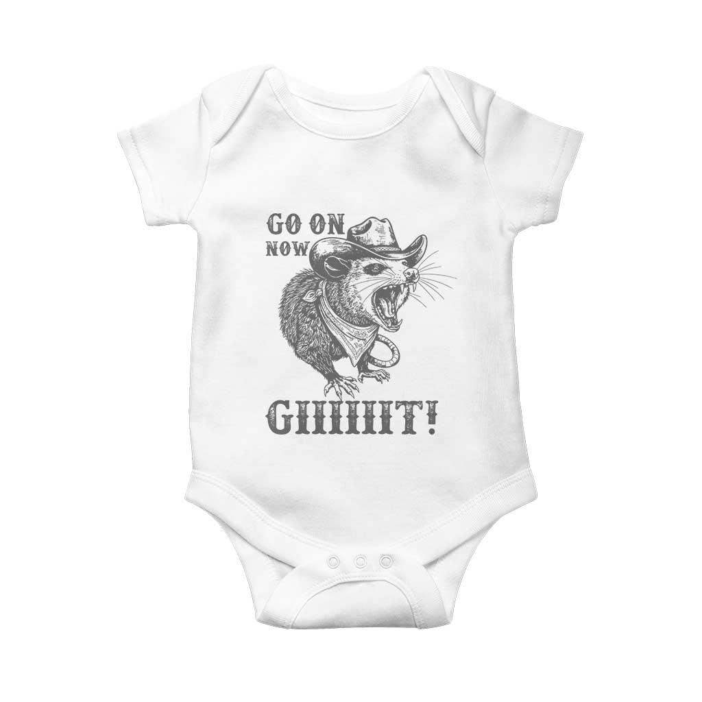 Funny Cowboy Opossum Baby Onesie Go On Now Git Western Country Opossum TS11 White Print Your Wear