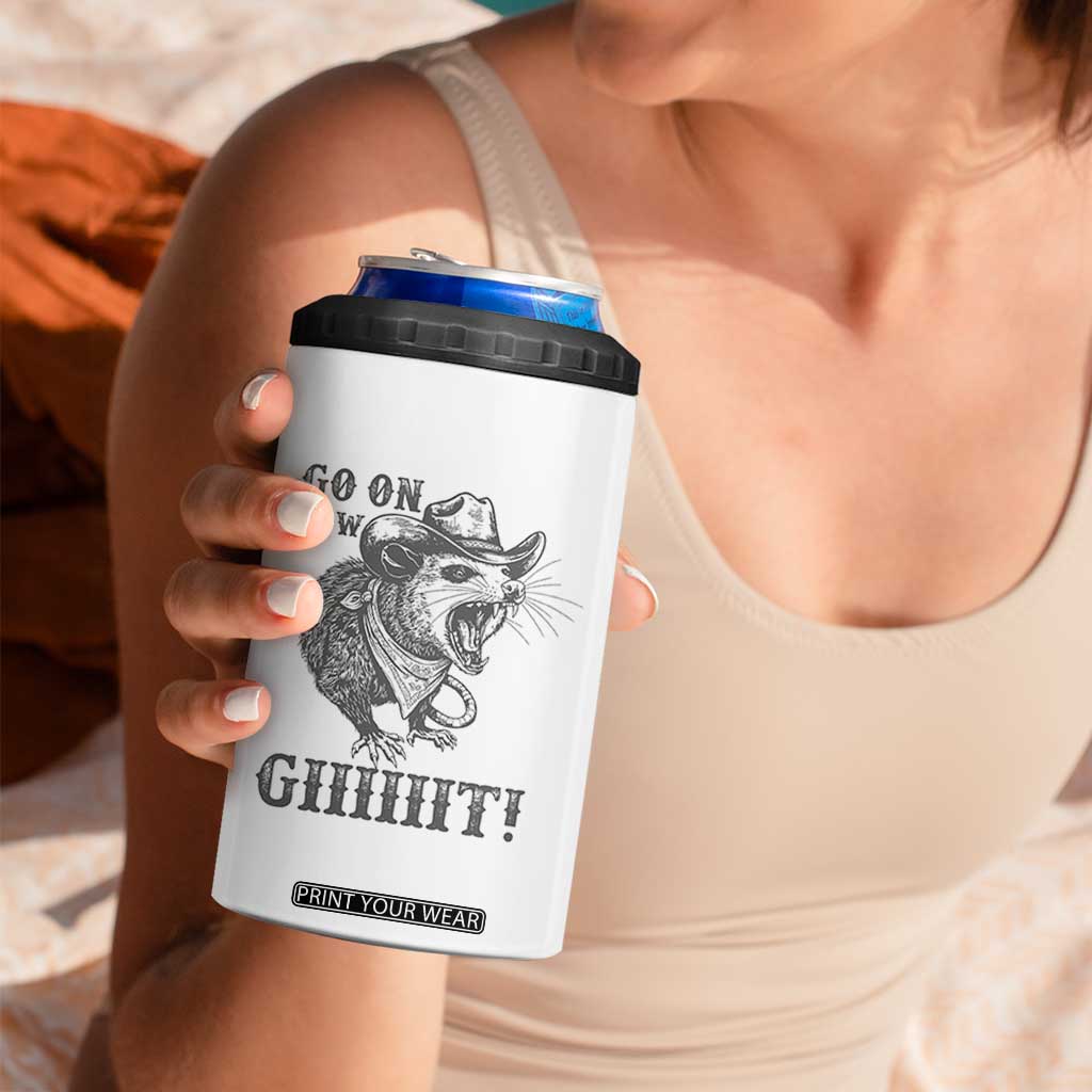 Funny Cowboy Opossum 4 in 1 Can Cooler Tumbler Go On Now Git Western Country Opossum TS11 Print Your Wear