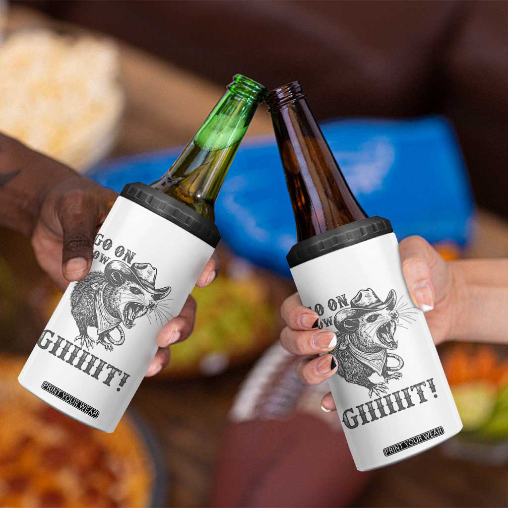Funny Cowboy Opossum 4 in 1 Can Cooler Tumbler Go On Now Git Western Country Opossum TS11 Print Your Wear