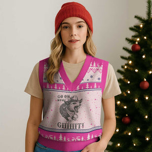 Funny Cowboy Opossum V-Neck Knit Sweater Vest Go On Now Git Western Country Opossum TS11 Hot Pink Print Your Wear