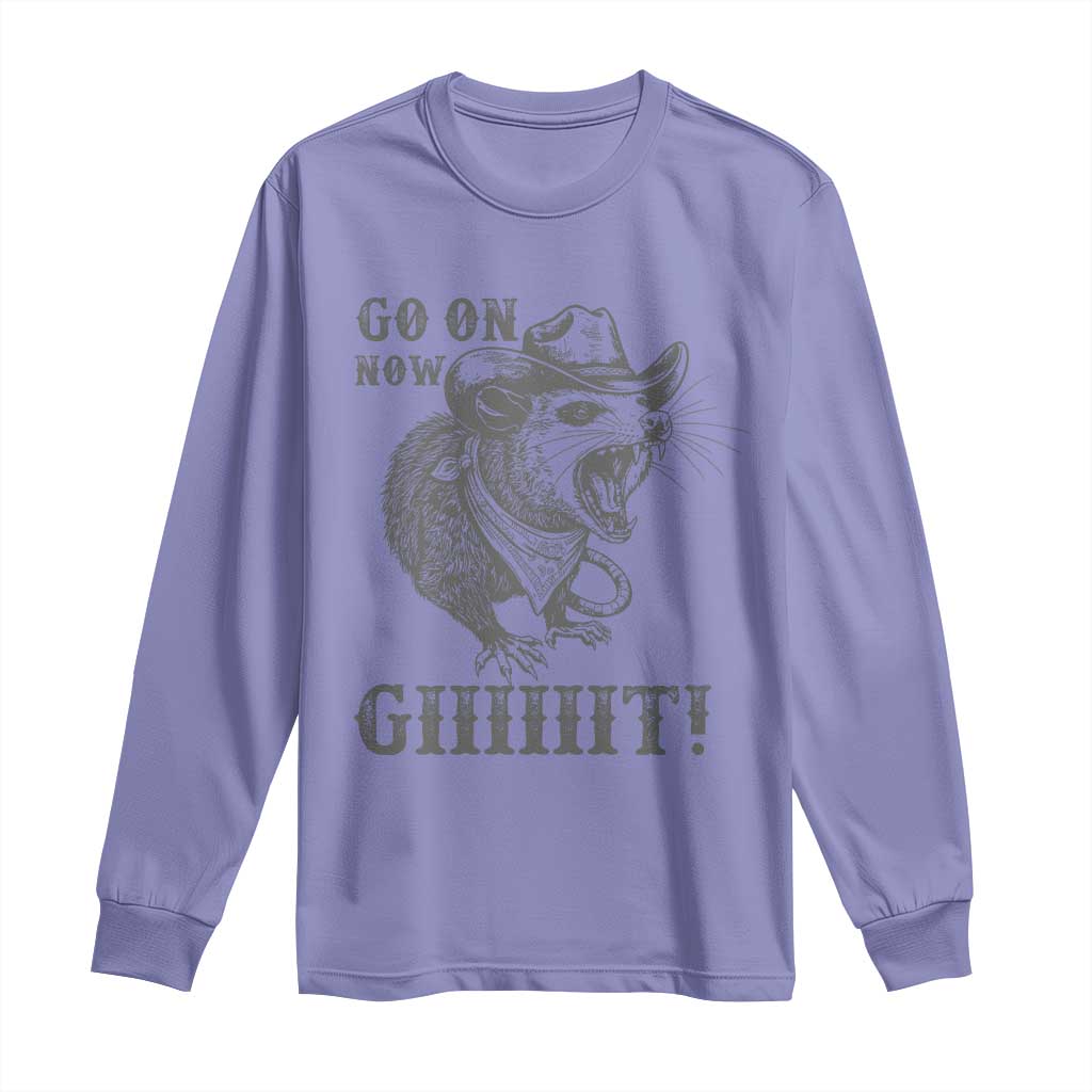 Funny Cowboy Opossum Long Sleeve Shirt Go On Now Git Western Country Opossum TS11 Violet Print Your Wear